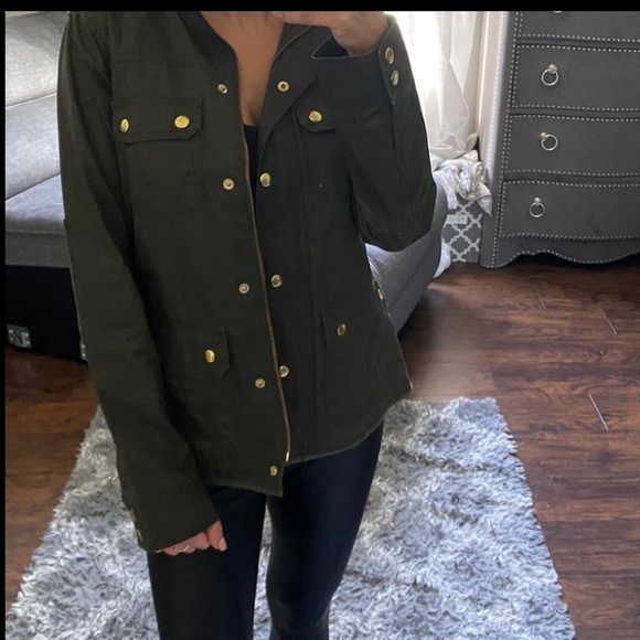 J Crew Downtown field jacket army military green gold buttons waxed cotton XXS - Picture 9 of 11